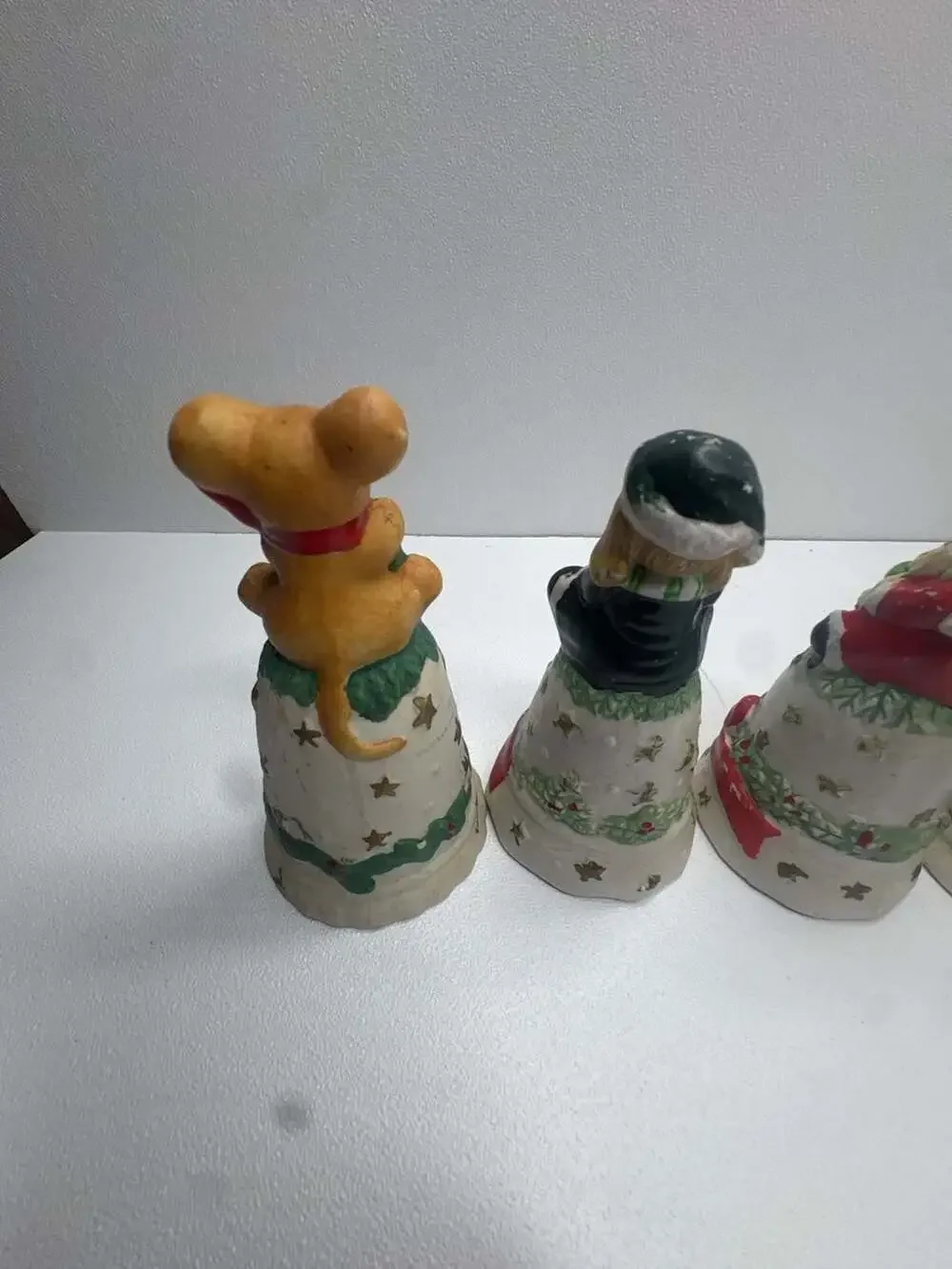 Set of 4 Vintage Christmas Animal Ceramic Decorative Figurines Bells